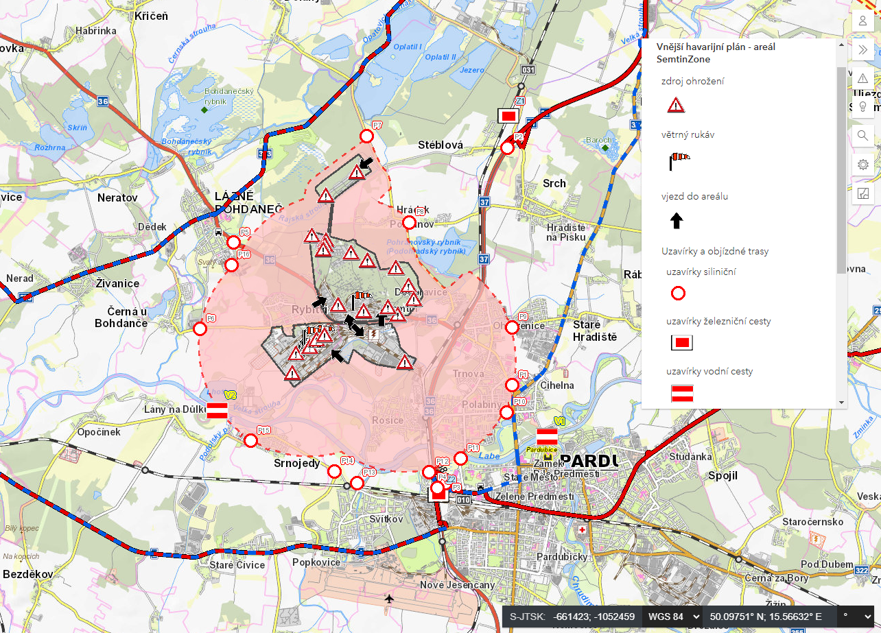 Mapová služba zóny havarijního plánování SemtinZone