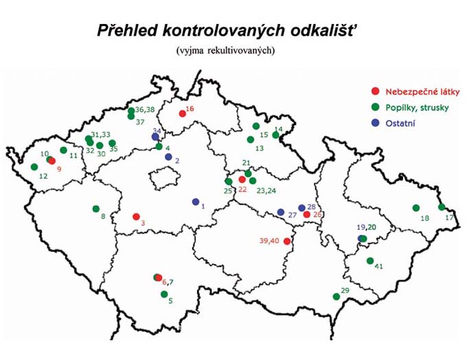 Přehled kontrolovaných odkališť (vyjma rekultivovaných) - mapa