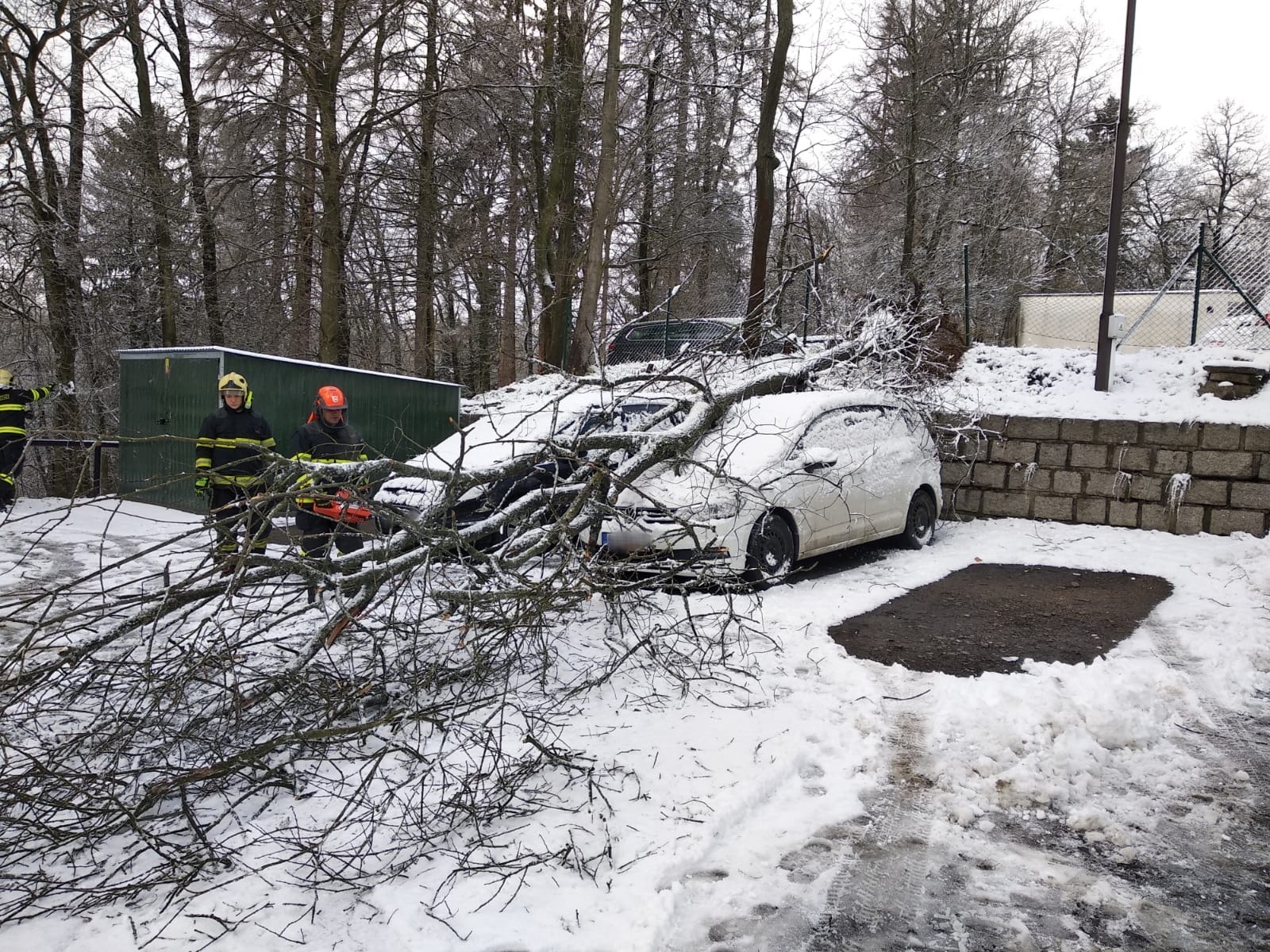 spadlý strom poničil OA