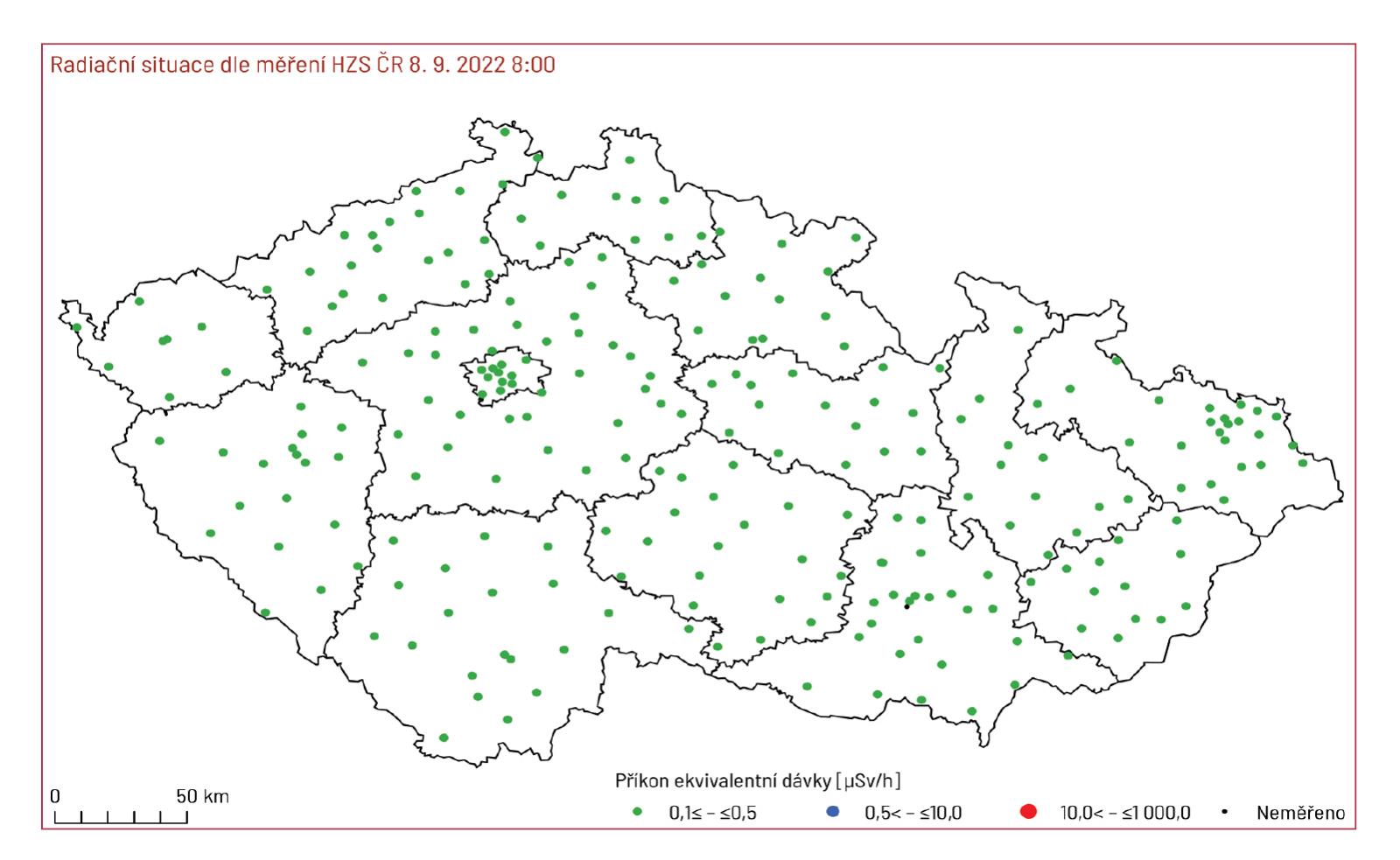 Obr 3. Prostorové rozložení měřicích bodů s vyznačením naměřených hodnot