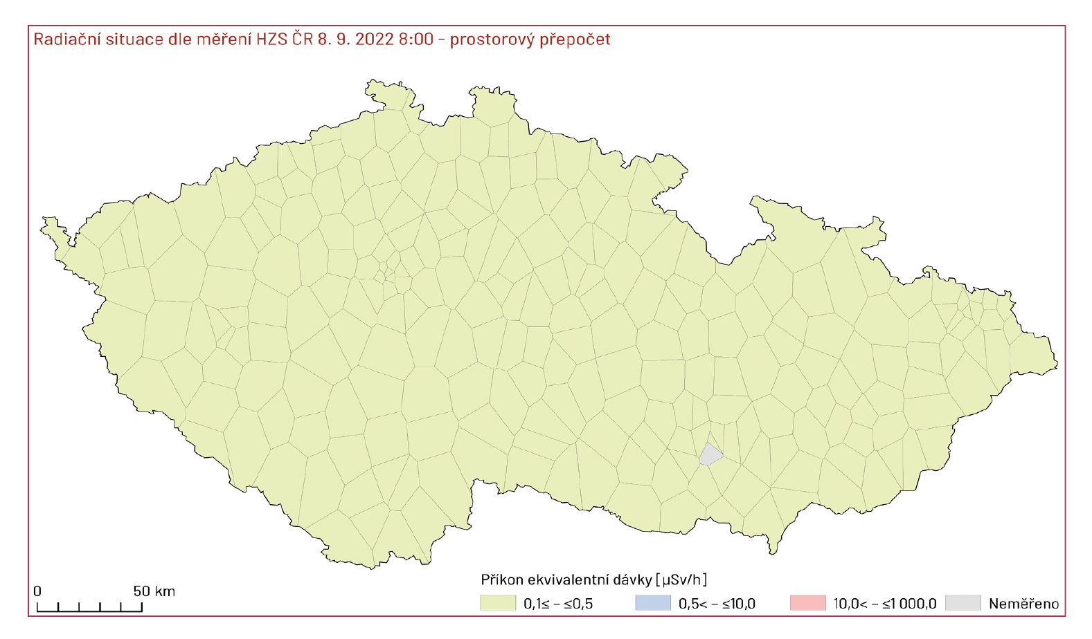 Obr. 4 Prostorová interpolace naměřených hodnot pomocí Thiessenových polygonů