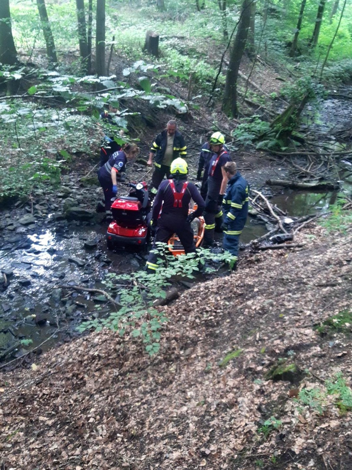 206-Záchrana invalidy na elektrické tříkolce z potoka Vůznice v CHKO Křivoklátsko na Rakovnicku.jpg