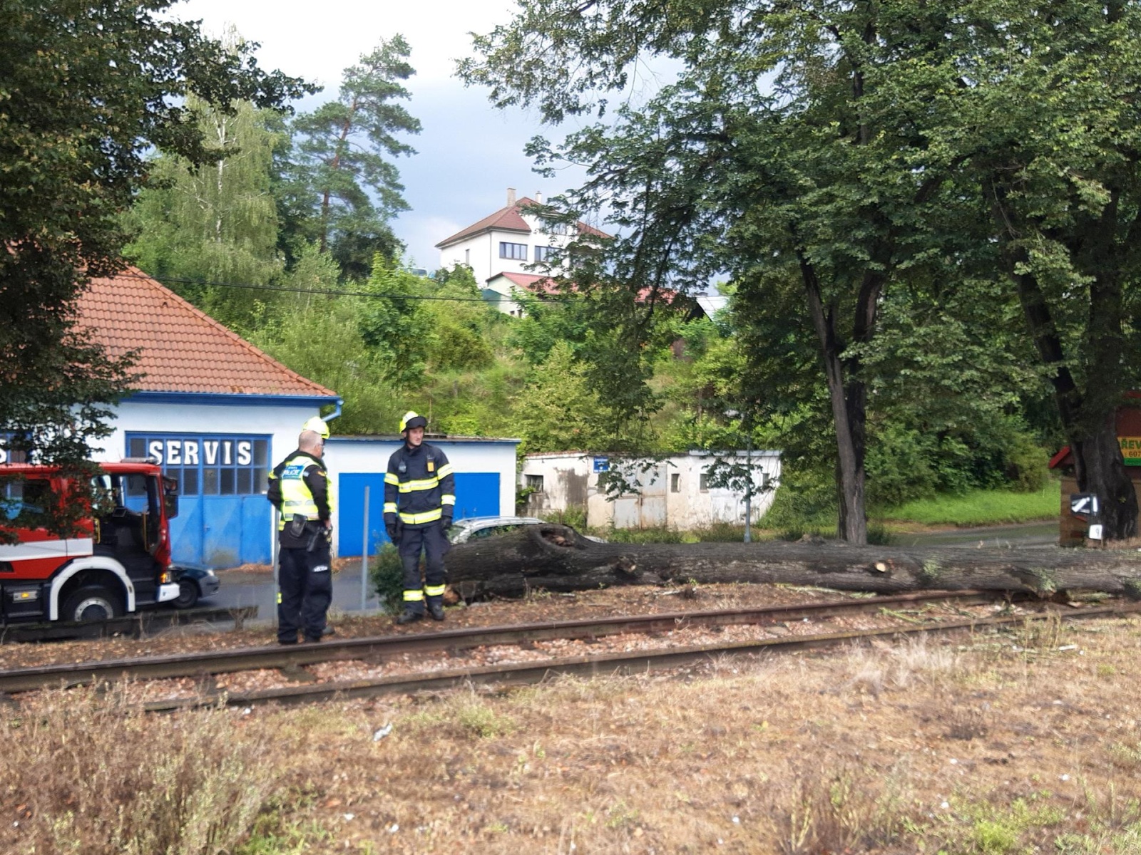 280624-Odstraňování suchého stromu spadlého na koleje v těsné blízkosti vlakového nádraží v Sedlčanech.jpg